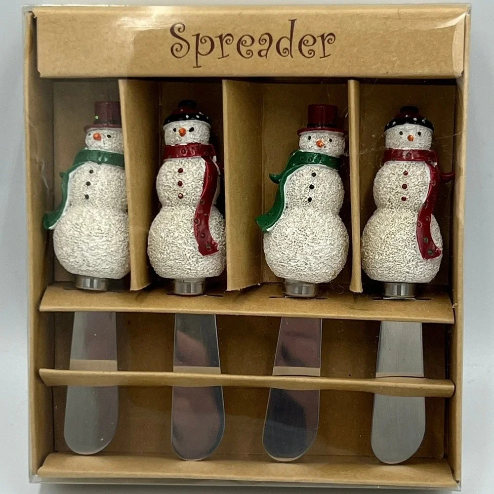 Supreme Housewares Snowman Spreader Set 4pc White Red Green Brand New Holiday